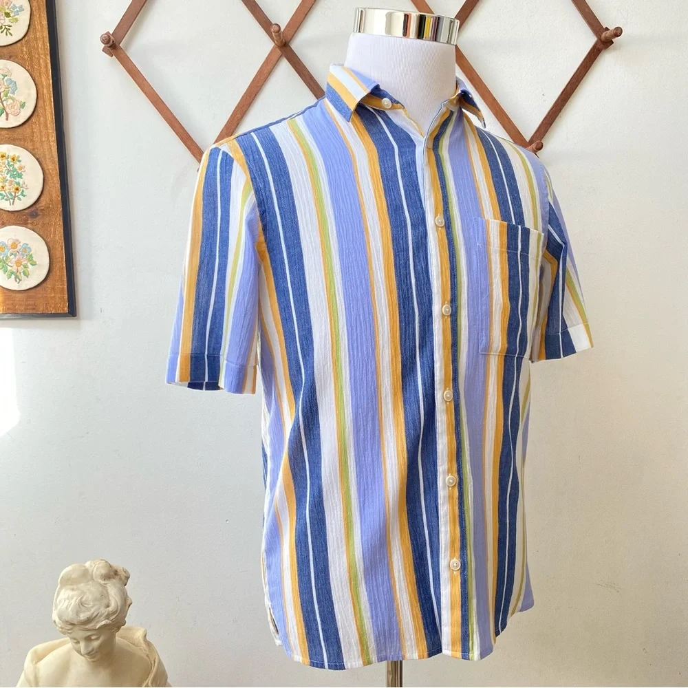 Zara Retro Striped Gauze Cotton Button Up Shirt - Picture 6 of 14